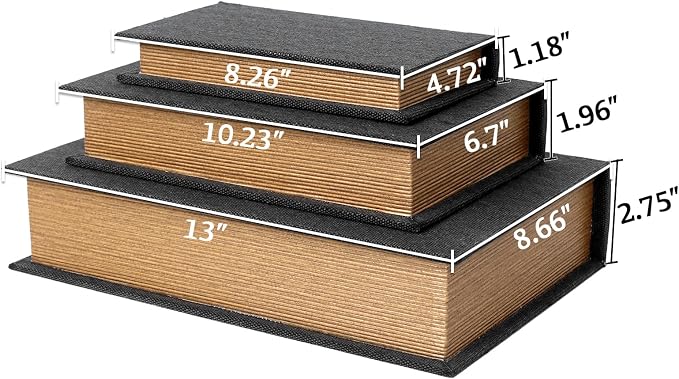 Modern Linen and Wood Decorative Faux Book Boxes Set of 3-13" - Image 4