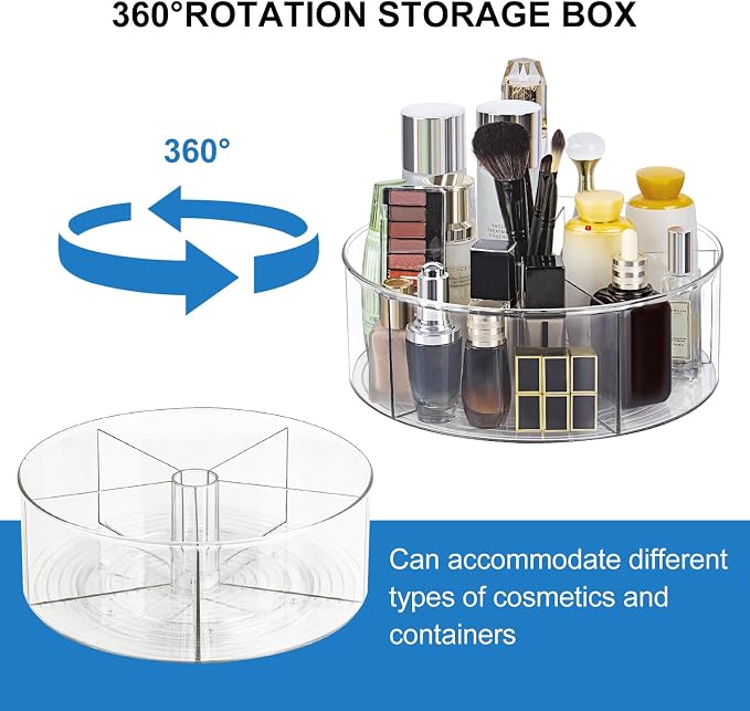 360° Rotating Makeup Organizer 11.5" Clear Turntable Lazy Susan Organizer - Image 3