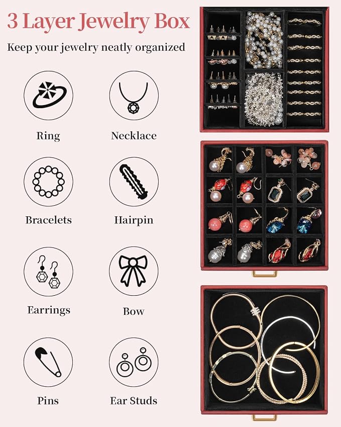 TORIBIO Jewelry Box for Women, Leather Jewelry Organizer - Image 4