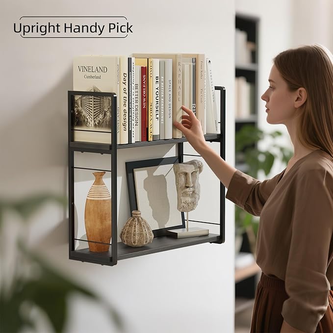 Floating Book Shelves for Wall, 2-Layer Wall Bookshelf for Book Storage - Image 4