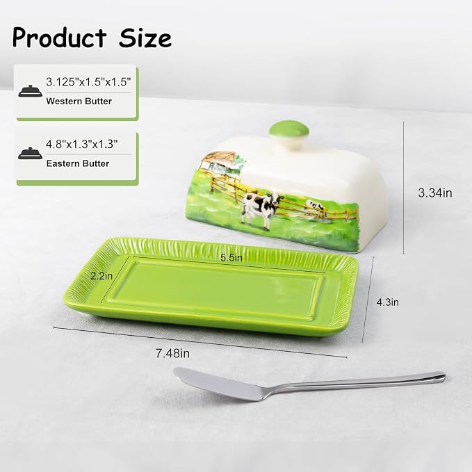 Cow Butter Dish with Lid for Countertop, Large Ceramic Embossed Butter Keeper - Image 2