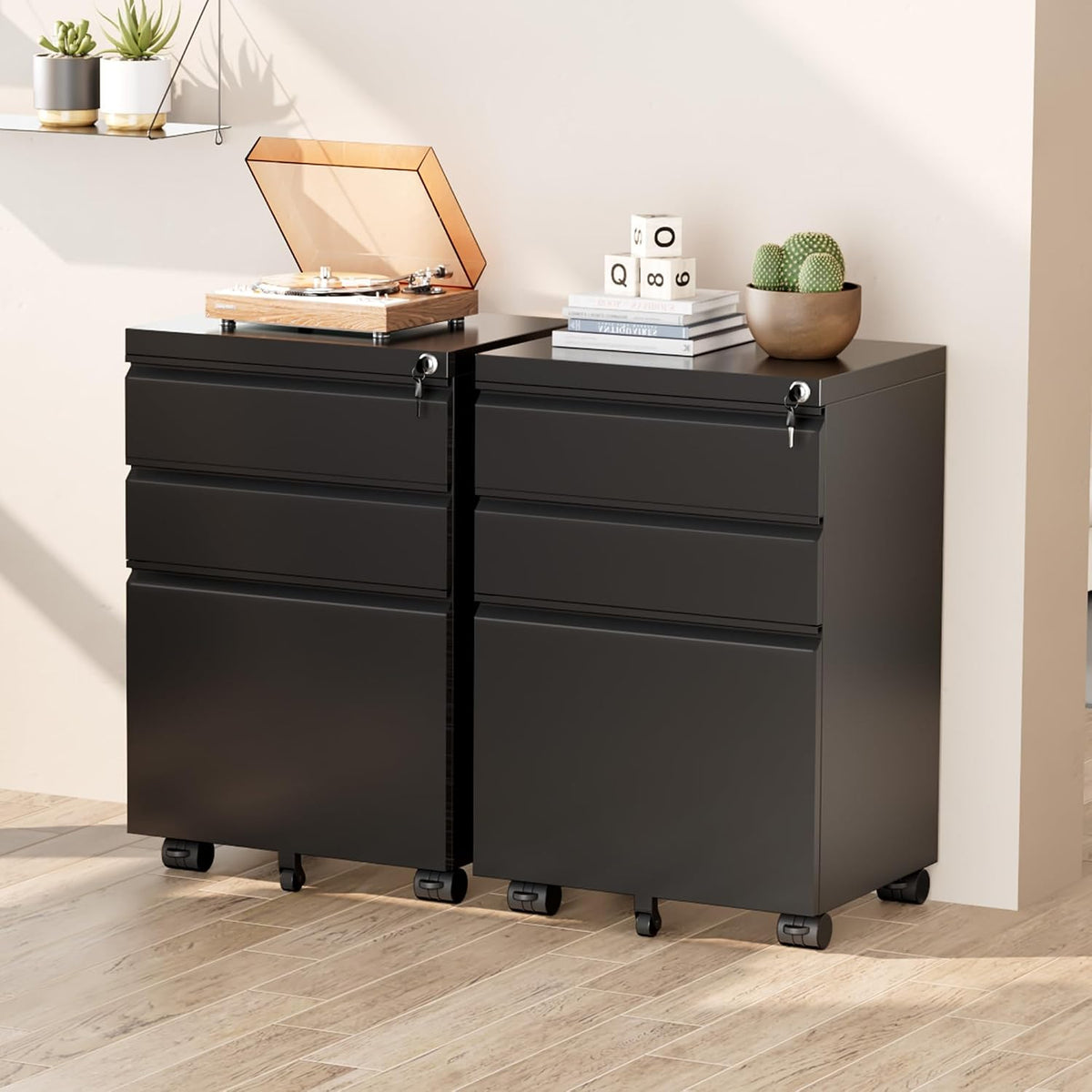 3 Drawer Mobile File Cabinet with Lock, Metal Filing Cabinet on
