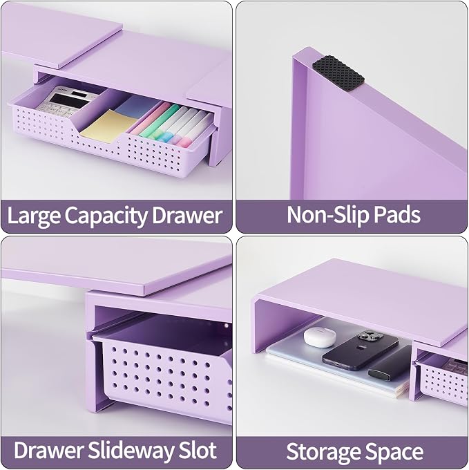 Dual Monitor Stand Riser with Drawer, Desk Organizer and Accessories, Metal - Image 6