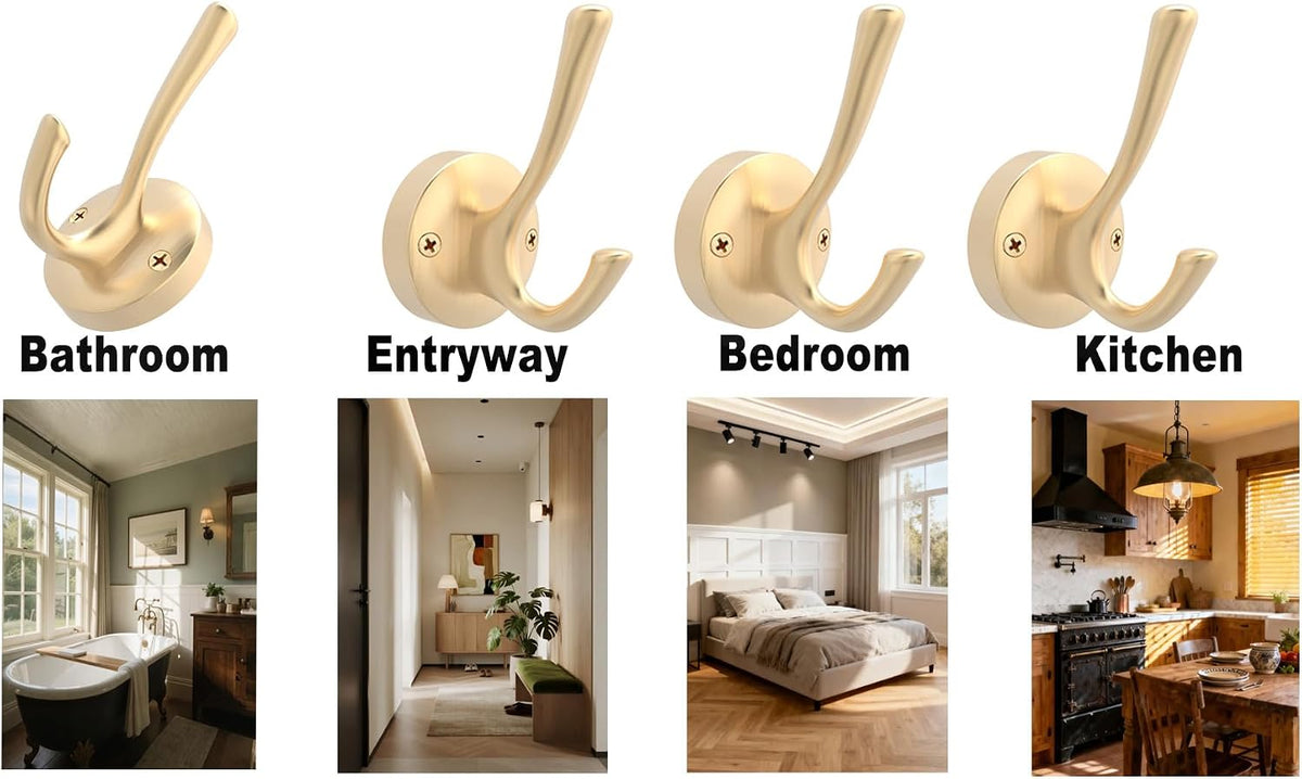 Gold Hat and Coat Hooks, 4 Pack Heavy Duty Coat Robe Hook, Metal