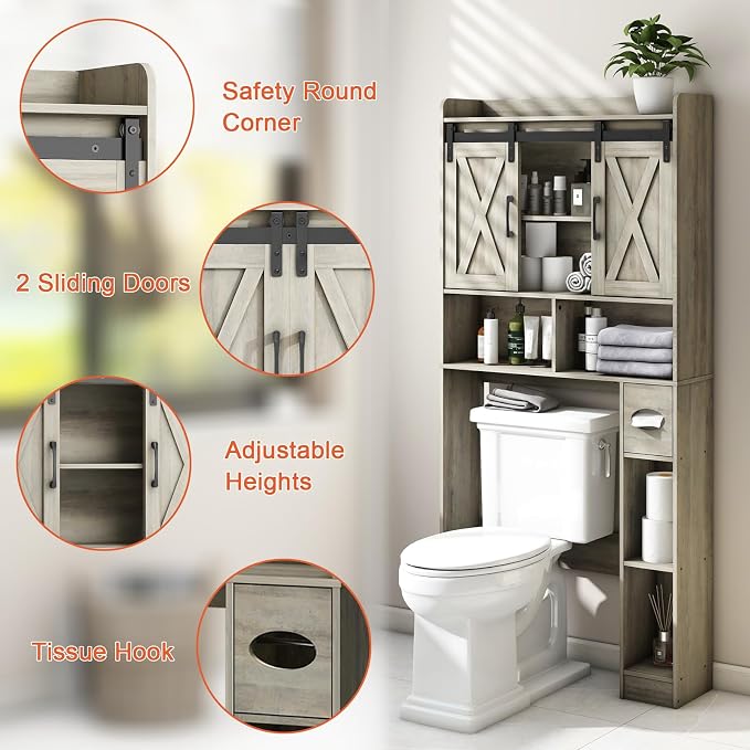 Vabches Over The Toilet Storage Cabinet, Farmhouse Storage Cabinet Over Toilet - Image 6