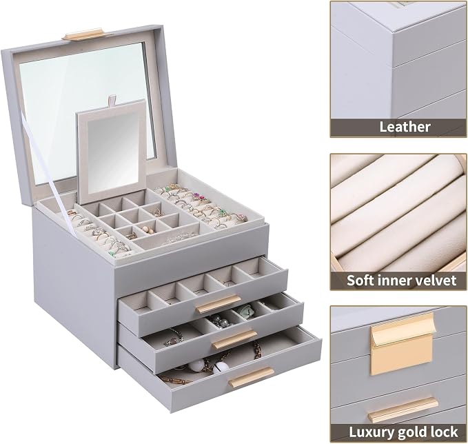 BOOVO Clear Lid Jewelry Box, 4 Layers Jewelry Organizer Large Jewelry Storage - Image 2