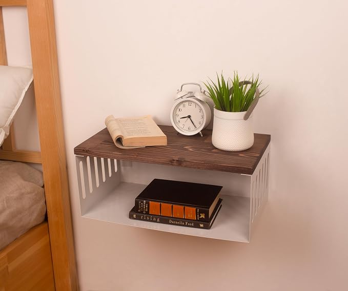 Floating Nightstand with White Metal Base, Wooden Top and Sturdy Metal Base - Image 7