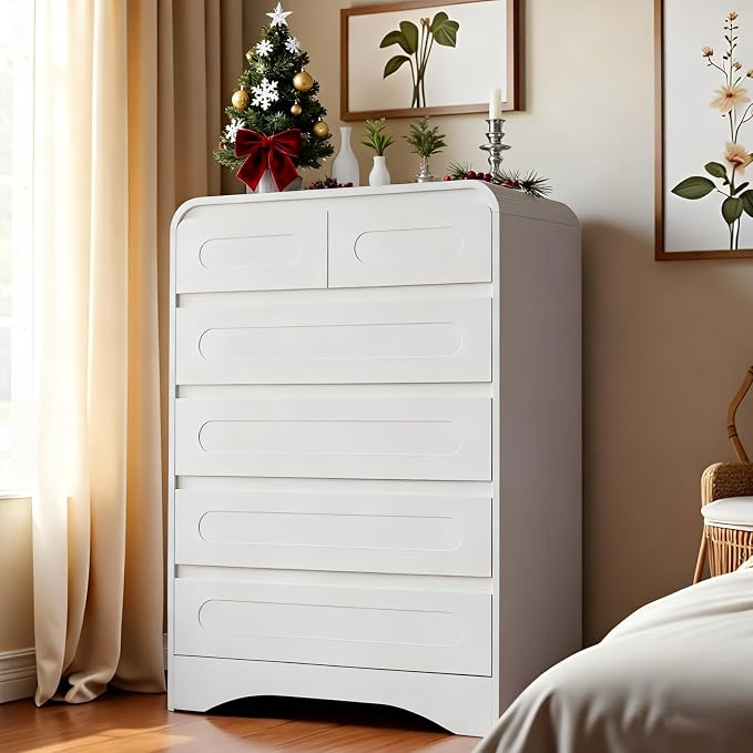 Dresser for Bedroom with 6 Drawers, Wood Closet Clothes Storage Dressers by SOLACEFURNITURE