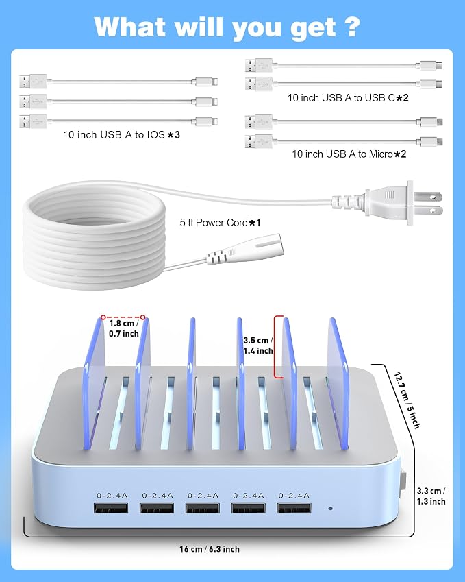 MSTJRY Charging Station for Multiple Devices : 5 Port Multi USB-A Charger - Image 8
