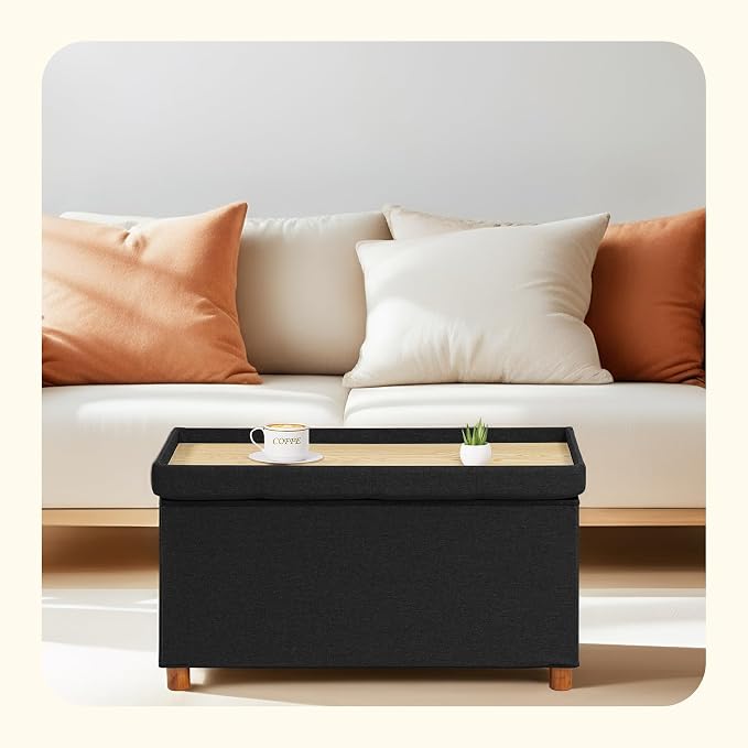 PINPLUS Storage Ottoman Cube, Foldable Fabric Footrest, Comfortable Seat - Image 2