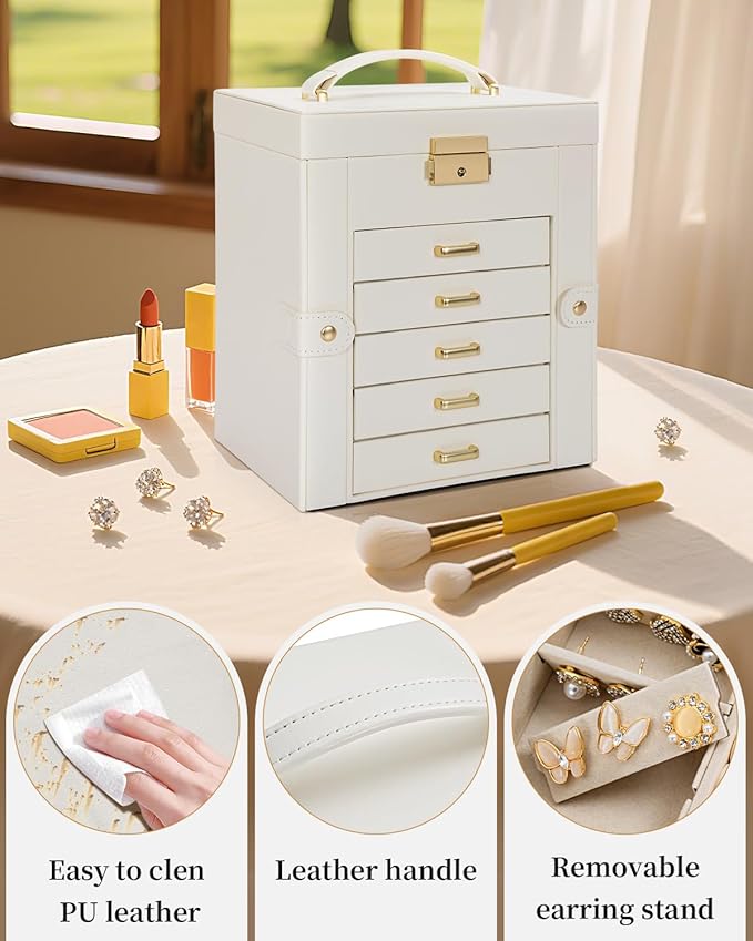 TORIBIO Large Jewelry Box for Women, Leather Jewelry Organizer - Image 6