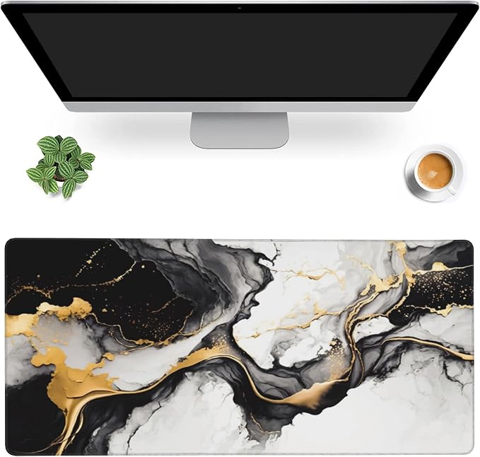 Gaming Mouse Mat Luxury Gold Abstract Fluid Art Large Mouse Pad Extended Mouse by MIOAOSRT