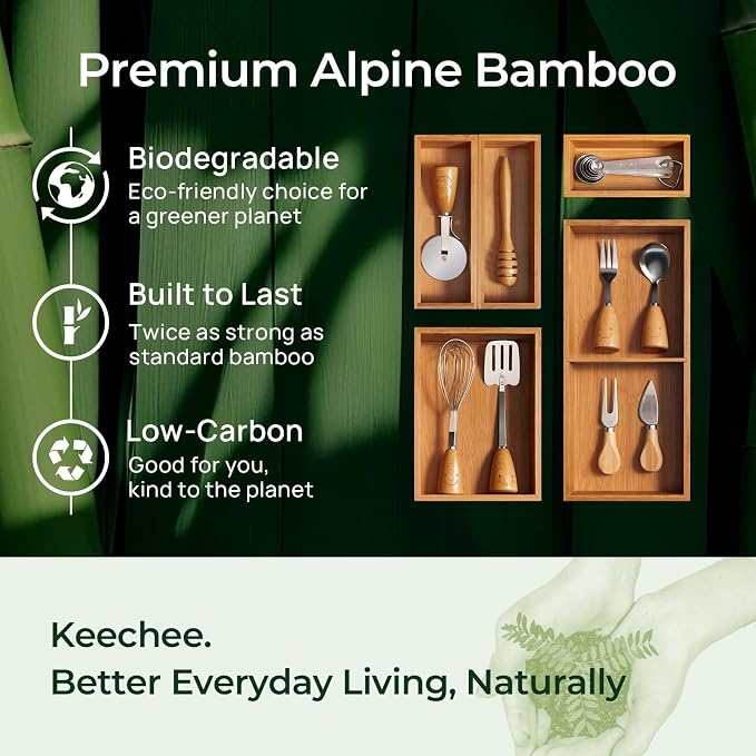 6-Piece Bamboo Drawer Organizer Set, 2.2" Deep Multi-Use Organizers - Image 8