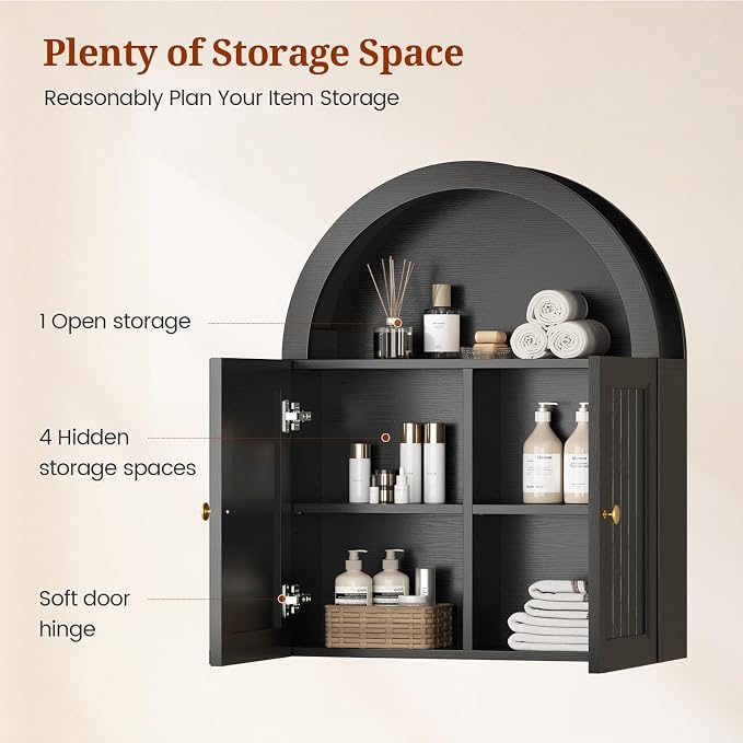 Arched Bathroom Wall Cabinet, 23.6 x 30.3'' Over The Toilet Cabinet - Image 4