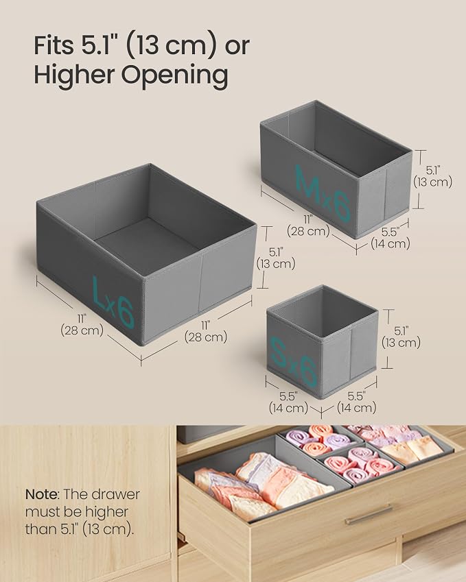 SONGMICS Drawer Organizers, Dresser Divider Organizers, Foldable Fabric Storage - Image 4