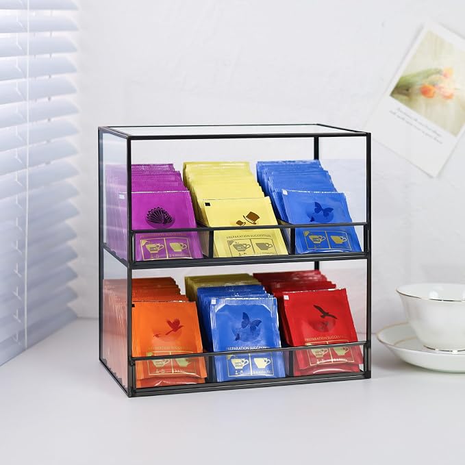 Glass Tea Bag Organizer for Counter, 2-Tier Teabag Organizer Storage Holder for - Image 7