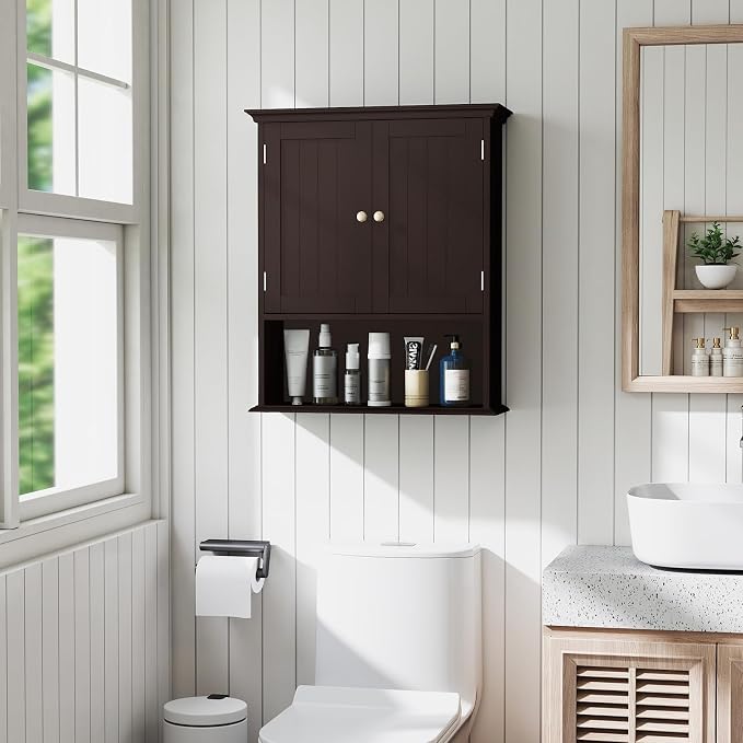 Tangkula Bathroom Wall Cabinet, Wooden Hanging Storage Cabinet - Image 2