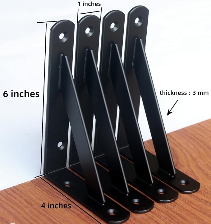 12 Pack L6 x H 4" Black Heavy Duty Shelf Brackets - Image 2