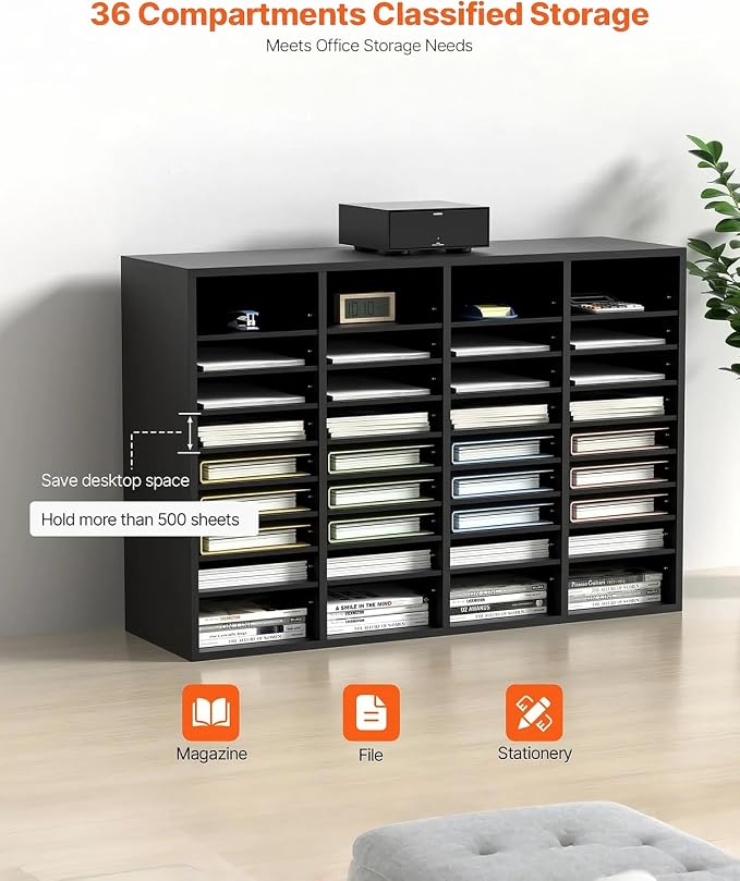 VEVOR Wood Literature Organizer, 36 Compartments, Mailboxes Slot - Image 6
