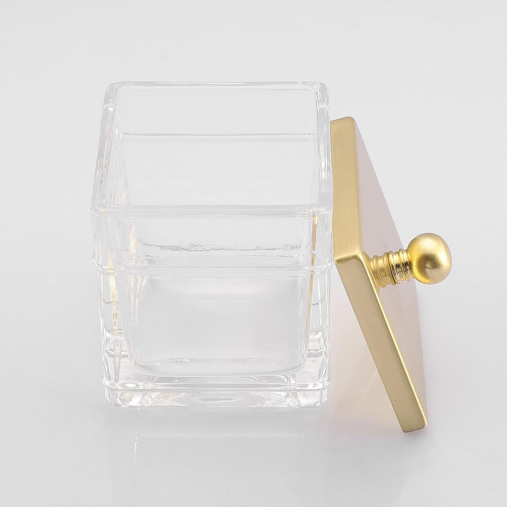Glass Cotton Jar Holder 2 Pack– Brushed Gold Lid, Elegant Bathroom
