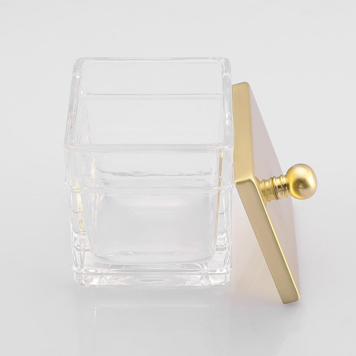 Glass Cotton Jar Holder 2 Pack– Brushed Gold Lid, Elegant Bathroom