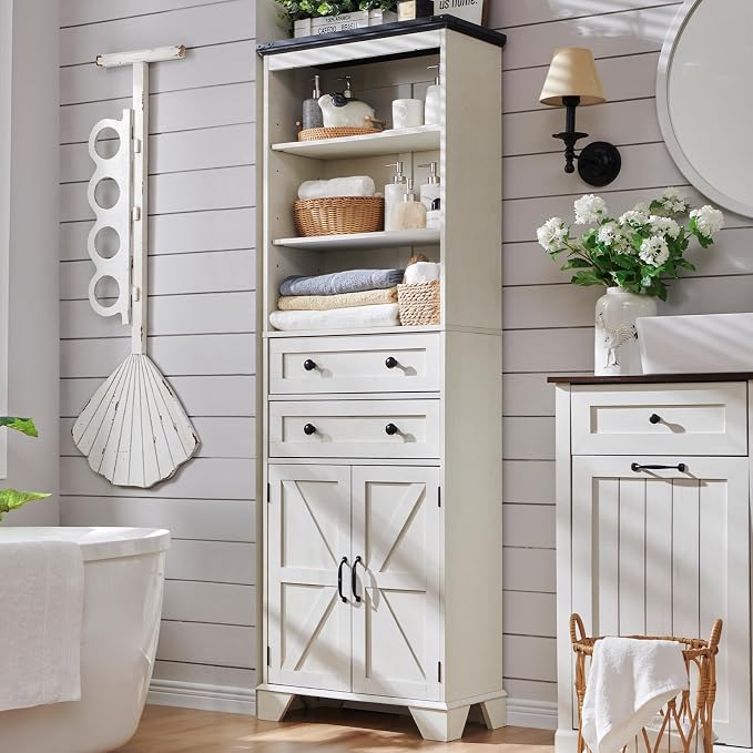 ACCOHOHO Farmhouse Tall Bathroom Storage Cabinet, Adjustable Shelves & Barn Door by ACCOHOHO