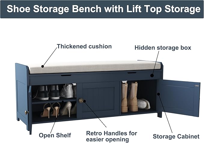 HOMEFORT 41.3" Shoe Bench with Lift Top Storage, Entryway Bench with Cushioned - Image 6