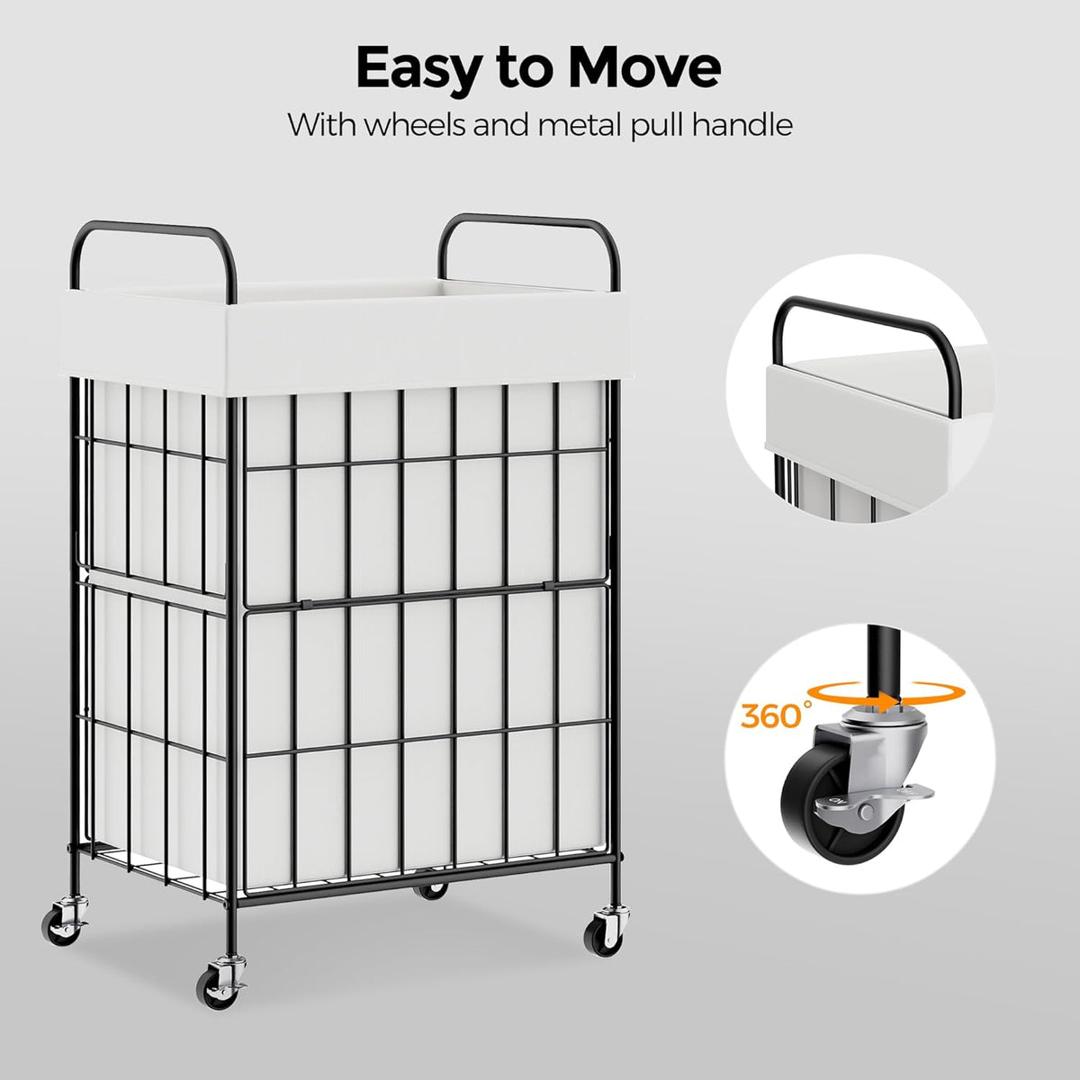90L Laundry Hamper with Wheels, Laundry Basket with Handle and Liner