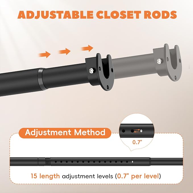 Closet Rod 50-75 Inches, Adjustable Heavy Duty Metal Black Closet Rods - Image 5
