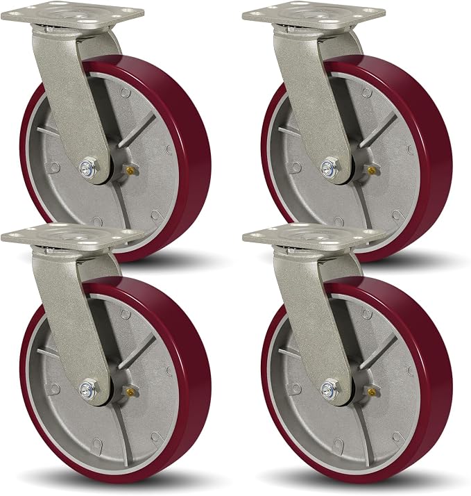 SY America 8" X 2" Casters Wheels, Heavy Duty Casters Set of 4，Polyurethane on by SYAmericaIndustrialCasters