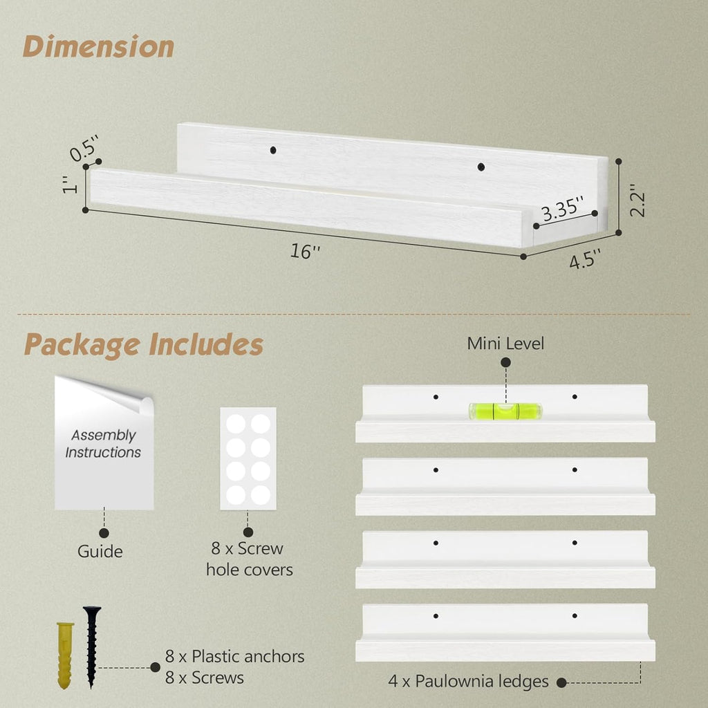 Forbena 16 In Picture Ledge Shelf, Small Floating Shelves with Lip for
