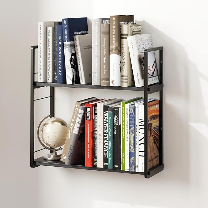 Floating Book Shelves for Wall, 2-Layer Wall Bookshelf for Book Storage by ART-GIFTREE