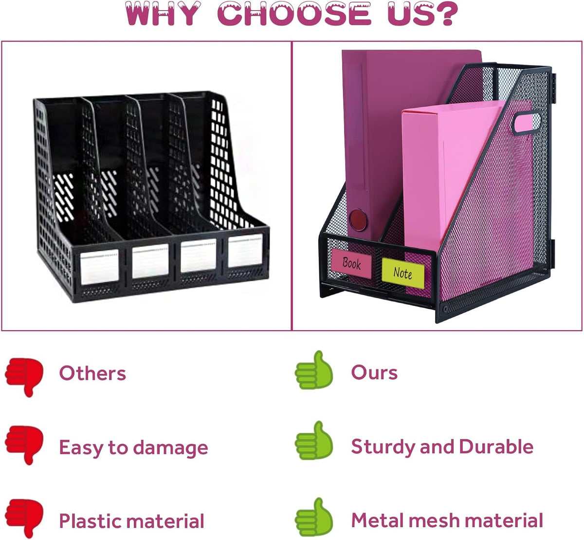 Desk Organizers, Metal Magazine File Holder with 2 Vertical