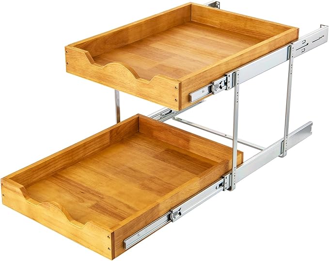 DINDON 2 Tier Pull Out Cabinet Organizer Wood And Metal Double Tier Slide Out by DINDON