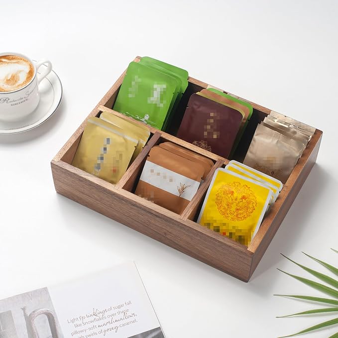 Tea Bag Holder, Acacia Wood Tea Bag Storage Organizer, Tea Candy Basket - Image 4