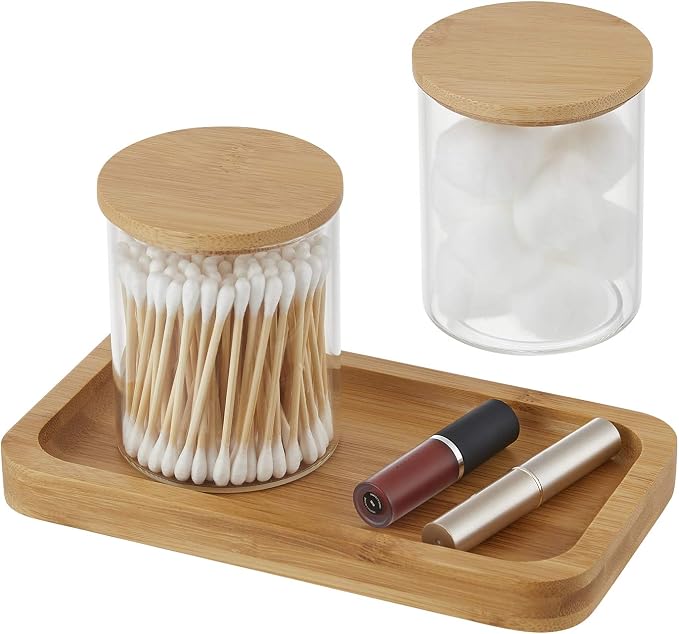 Glass Qtip Holder with Vanity Tray, Apothecary Jars Bathroom Accessories - Image 8