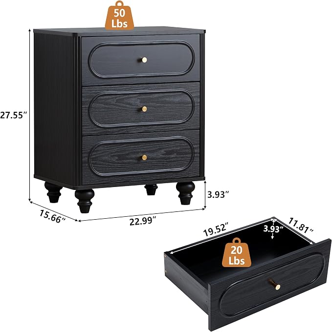 ORRD 3 Drawer Fluted Dresser for Bedroom Set of 2, Mid Century Modern Chest of - Image 2