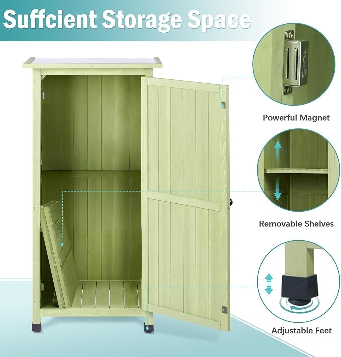 Wooden Outdoor Storage Cabinet, Vertical Garden Tool Shed - Image 4
