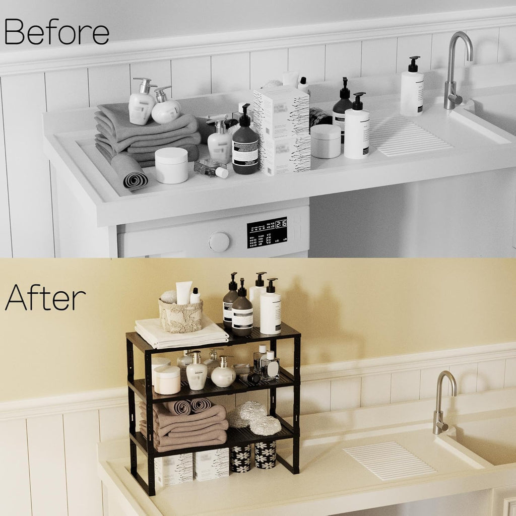 Heavy-Duty Adjustable Metal Shelf Organizer - Expandable & Stackable