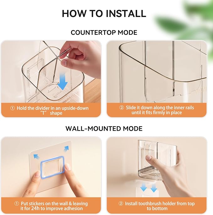 Toothbrush Holders for Bathrooms, 3 Slots Detachable Toothbrush Holder Wall - Image 8