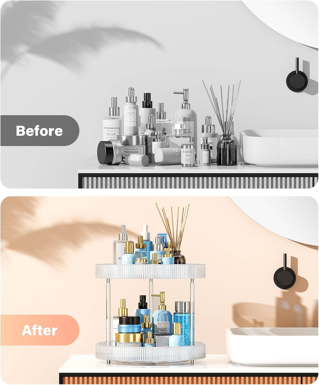 360° Clear Rotating Storage Tray, 2 Tier Lazy Susan Bathroom