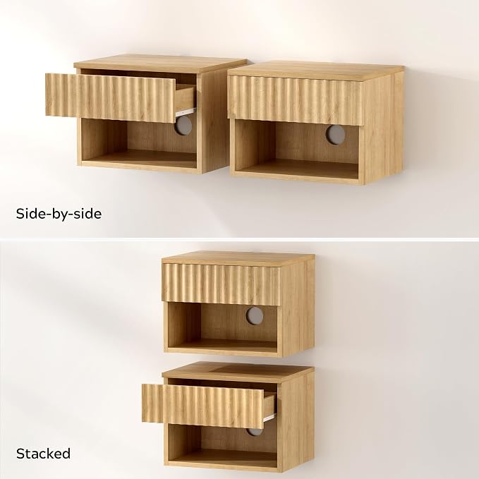 Small Floating Nightstand Set of 2, Modern Fluted Night Stand - Image 7