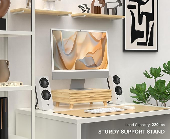 Bamboo Monitor Stand with Drawer - Image 3