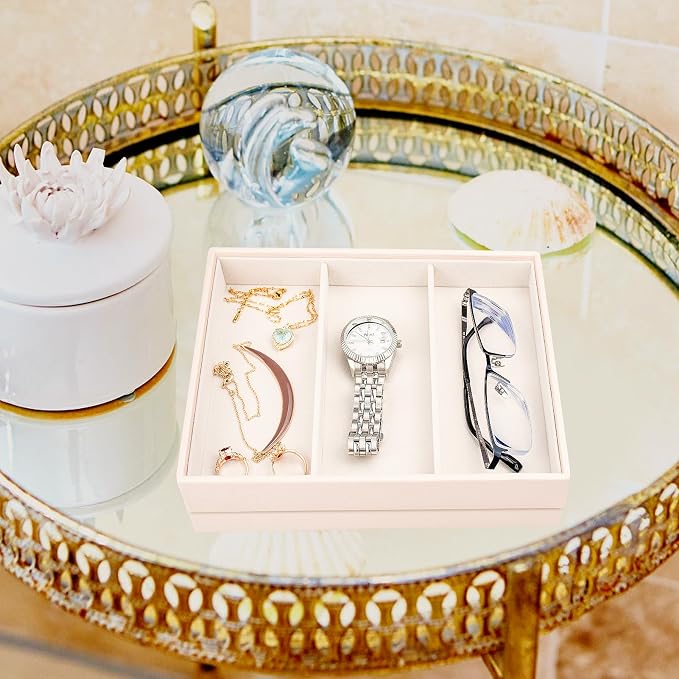 SANQIANWAN Leather Jewelry Organizer Trays Velvet Liner Storage Drawer Display - Image 5