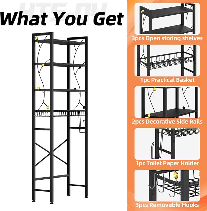 Over-The-Toilet Storage Rack, 4-Tier Bathroom Organizer Shelf Over Toilet - Image 6