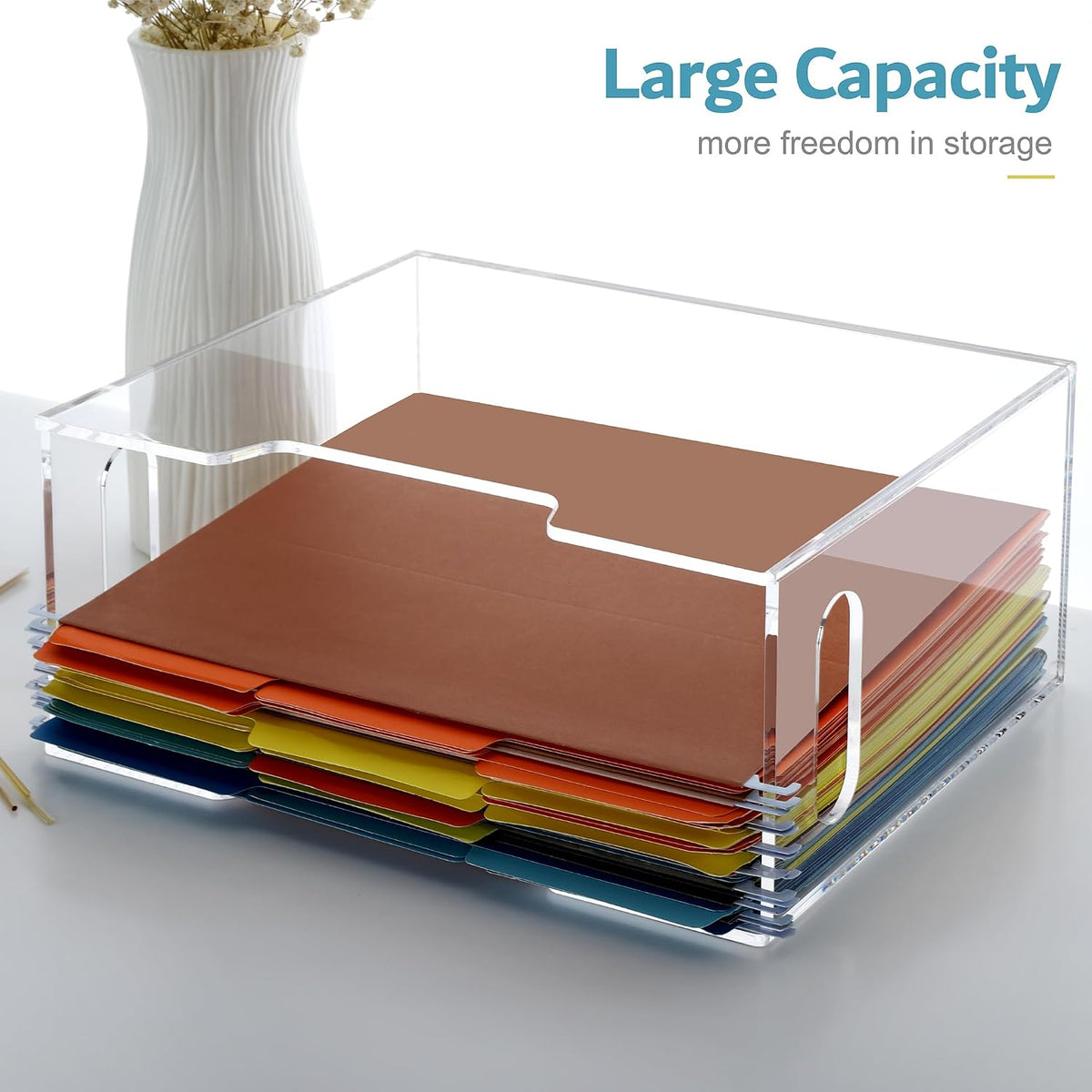 DINGHUO Acrylic File Folder Organizer, Hanging File Organizer Box
