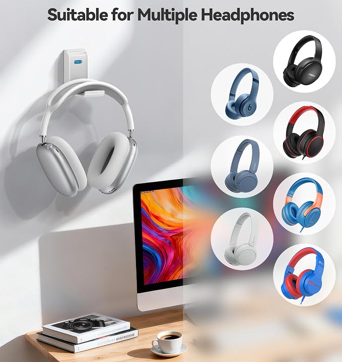 Headphone Stand Wall Mount, Gaming Headset Wall Shelf & Desk Holder, Hook Hanger - Image 5