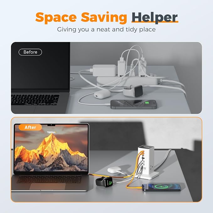 Charging Station PD 100W, TESSAN 9-in-1 USB C Power Strip - Image 5