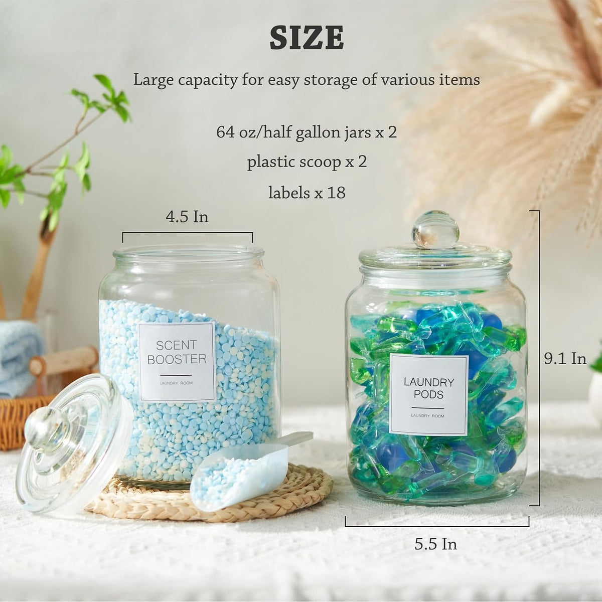 FyndraX Laundry Pods Glass Jars - Half Gallon Airtight Containers with