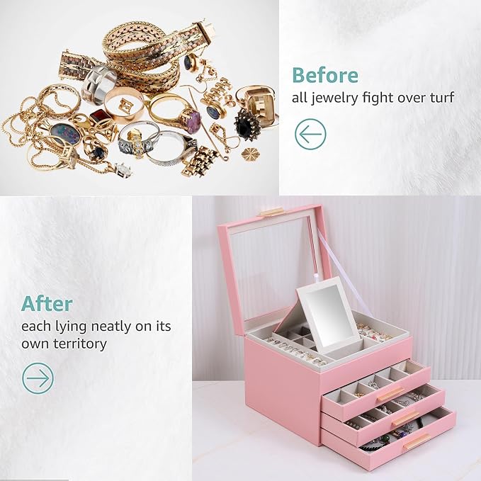 BOOVO Clear Lid Jewelry Box, 4 Layers Jewelry Organizer Large Jewelry Storage - Image 6